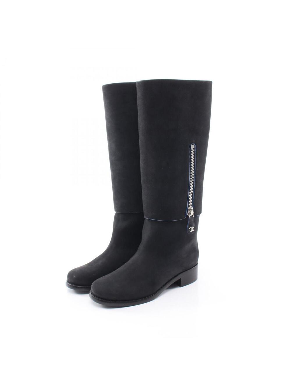 Chanel Long Boots Suede Black #36 Used #282611C85B